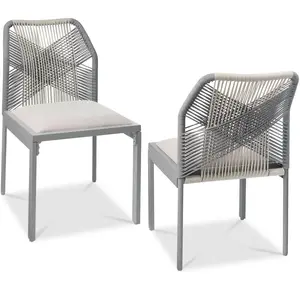 Best Choice Products Set of 2 Indoor/Outdoor Aluminum Woven Side Dining Chairs w/ All-Weather Rope