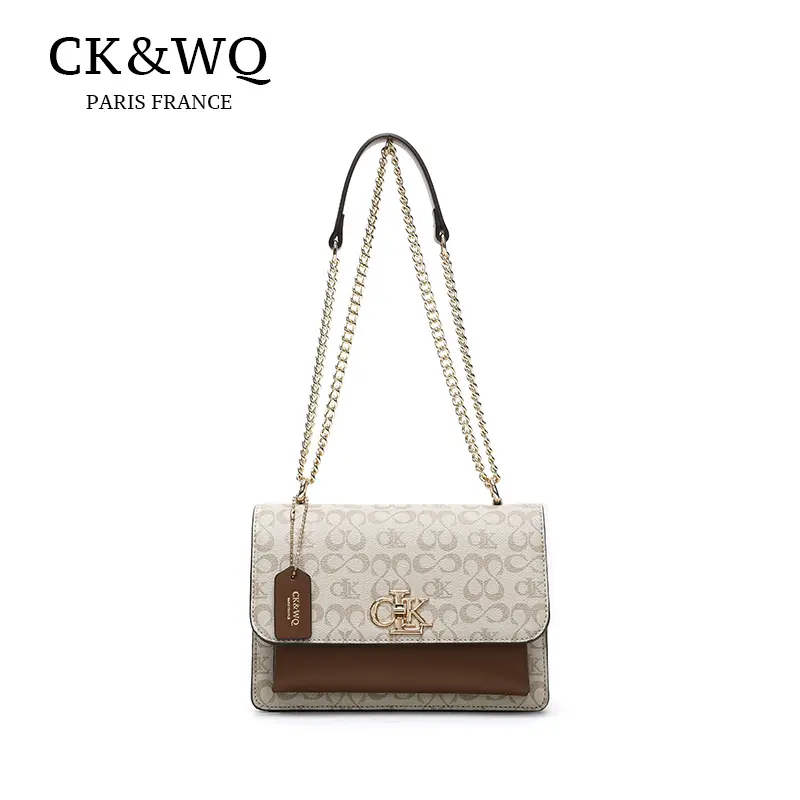 CK&WQ Women’s Monogram Shoulder Bag, Vintage Crossbody Purse with Gold Chain Strap, Elegant Small Handbag, Trendy Everyday Bag