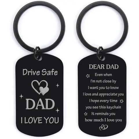 Fathers Day Gift for Dad from Daughter Son, Dad Birthday Gift Drive Safe Keychain for Him Father Papa Gifts Dad Gift from Daughter Son Fathers Day Gift for Husband from Wife cuban link chain Adjustable Heart Rate Couples Bracelet Set