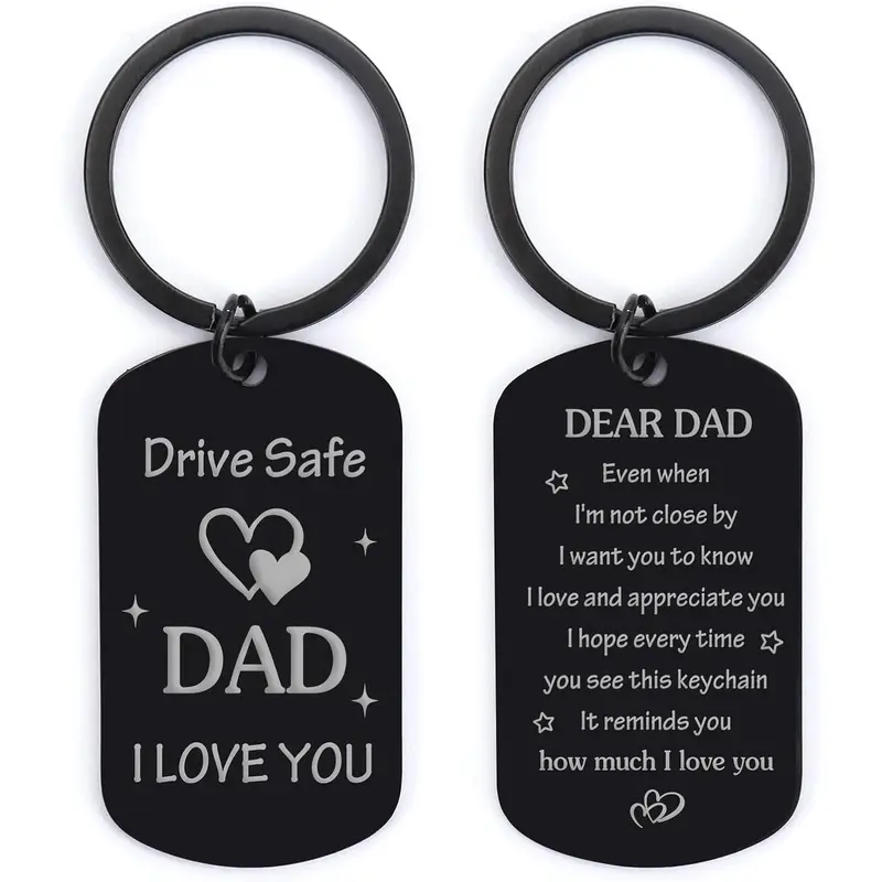 Fathers Day Gift for Dad from Daughter Son, Dad Birthday Gift Drive Safe Keychain for Him Father Papa Gifts Dad Gift from Daughter Son Fathers Day Gift for Husband from Wife cuban link chain Adjustable Heart Rate Couples Bracelet Set