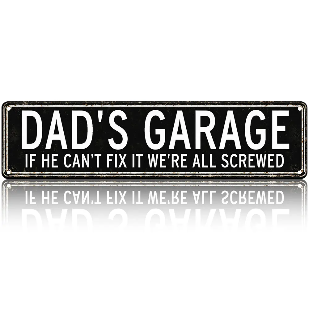 Vintage Distressed Aluminium Dad's Garage Sign, 4×16 in Durable Rust-Resistant Retro Home Decor Plaque for Garage, Man Cave, Gifts for Boyfriend