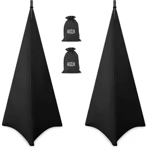Speaker Stand Cover with 360 Degree Tripod Stand Skirt Skrim Stretchable Lycra Fabric Covers with Free Storage Bag TWO PACK BLACK