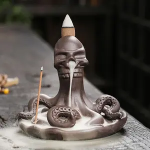 Creative Funny Skull Design Incense Burner, Octopus Backflow Incense Burner, Home Decor Ornament, Home Fragrance Holder for Living Room Bedroom, Freshener