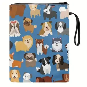 Cute Puppy Book Cover Cover Animal Dog Printable Book Cover Book Protective Cover with Zip Paperback, Medium 9 x 11.8 Inch Book Bag Zipper Stationery Storage Bag for Book Lovers Gifts, Desk Organizer
