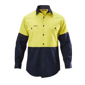 Hard Yakka Shirt Hi-Vis 2 Tone Long Sleeve Drill Work Safety Cotton Y07982