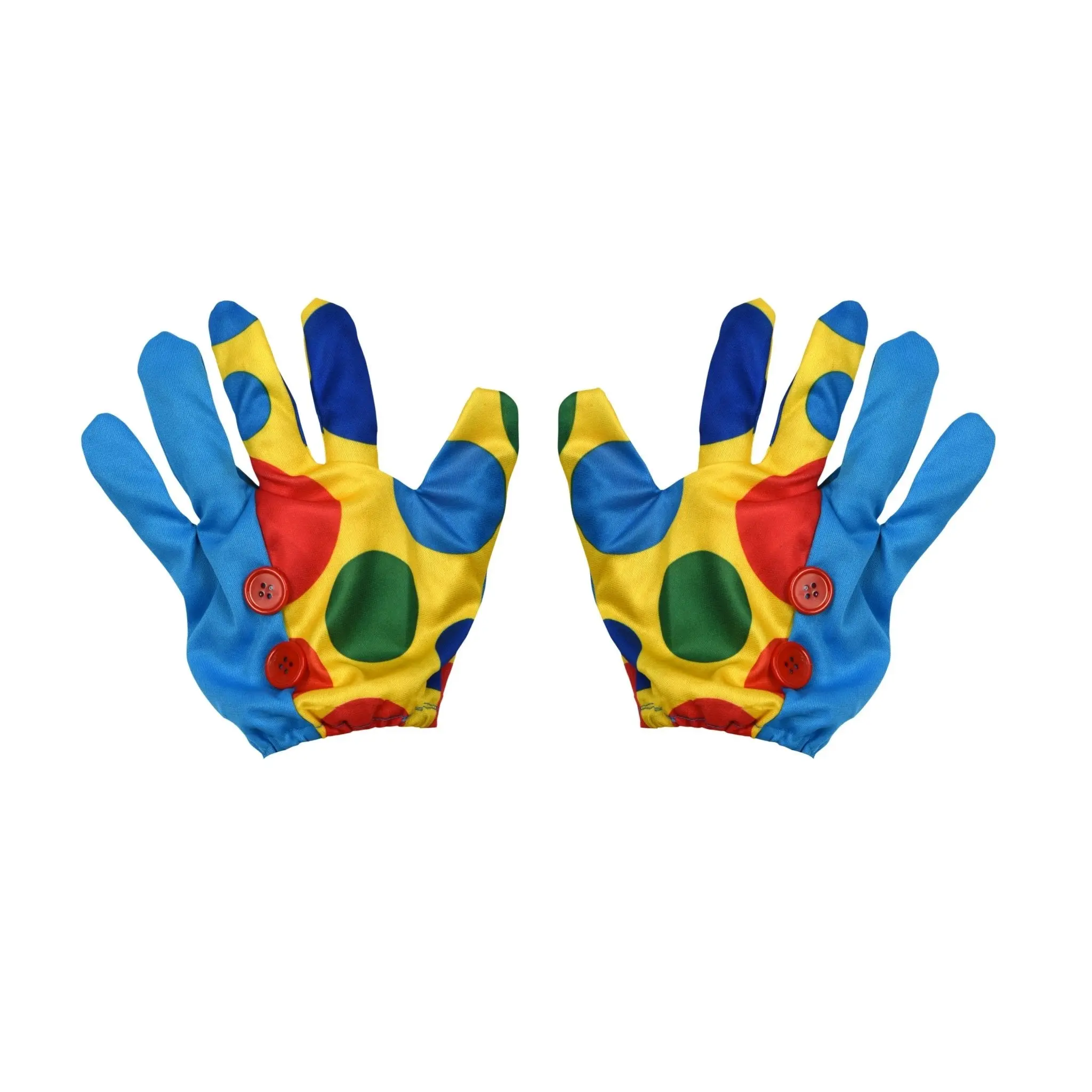 Polka Dot Clown | Lightweight Multicolor Gloves with Buttons - Clown Costume Dress Accessory – One Size Fits Most - For Halloween, Birthday & Theme Party