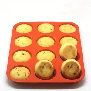 Silicone Round Mold 12 Holes Mini Muffin DIY Cupcake Cookies Fondant Baking Pan Non-Stick Pudding Steamed Cake Mold Baking Tool Silicone Baking Molds