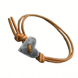 [1pc Vintage Heart Bracelet] 1pc Vintage Heart-Shaped Copper Brown Silvery Ethnic Classic Rope Bracelet for Women Gift