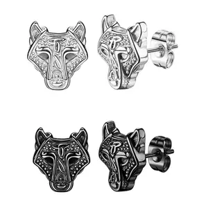Viking Wolf Head Earrings, Stainless Steel, Men's Personality, Small and Versatile Earrings, Dominant Earhole Earrings
