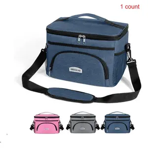 Unisex insulated lunch bag/box, reusable refrigerated lunch container, featuring a durable zip and adjustable shoulder strap, suitable for outdoor camping, work, and school.