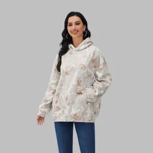 Women's Camouflage Hooded Sweatshirt with Maple Leaf Print Super Large Cap Casual Sports Wool Pullover Long Sleeves Pockets Everyday Wear Crewneck White Style Tops