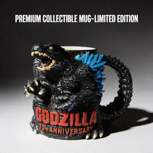 Bule Godzilla 70th Anniversary 3D Sculpted Mug, Limited Edition Collectible Stainless Steel Tankard with Blue Dorsal Fins, Gift for Kaiju Movie Fans