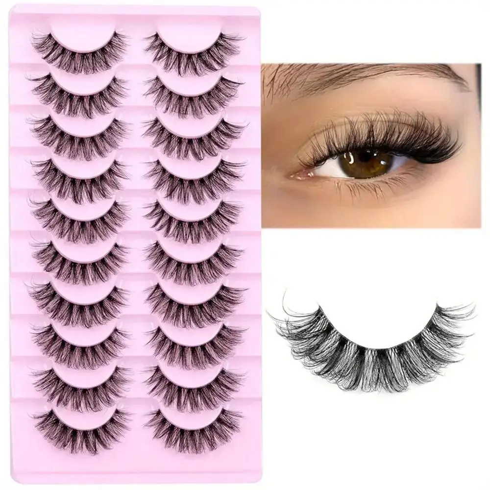 Fluffy False Eyelashes, Fake Eyelashes, 10 Pairs Wispy Cat Eye Look Feline Lash Look Faux Cluster Lashes, Natural Curling Eye Makeup Strip Lashes, Full Volume Eyelash for Lashes Extensions, High Quality Eyelashes