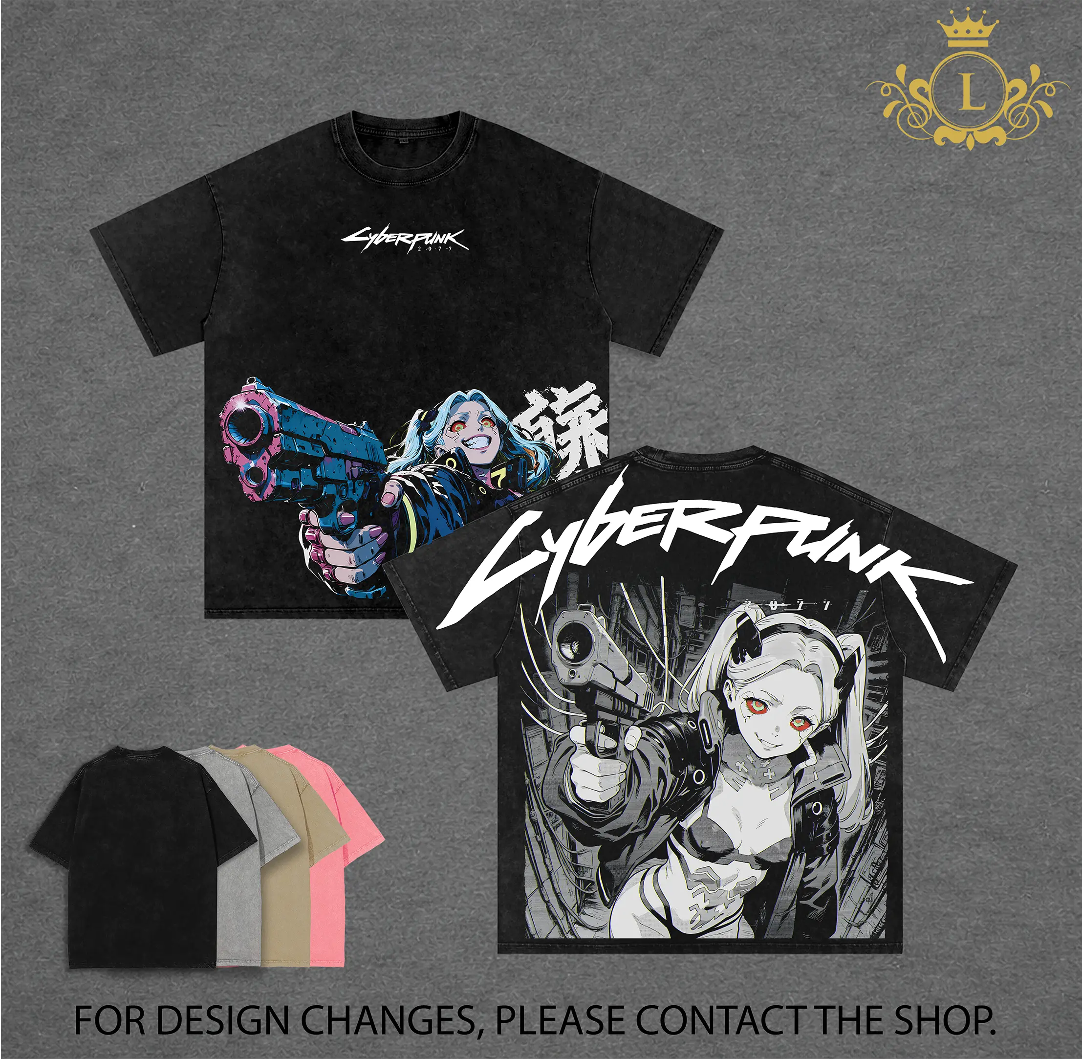 Limited Cyberpunk Edgerunners Rebecca Anime Double Printed Vintage Washed Tee Unisex Oversize Anime Manga Washed Heavyweight Cotton T-shirt