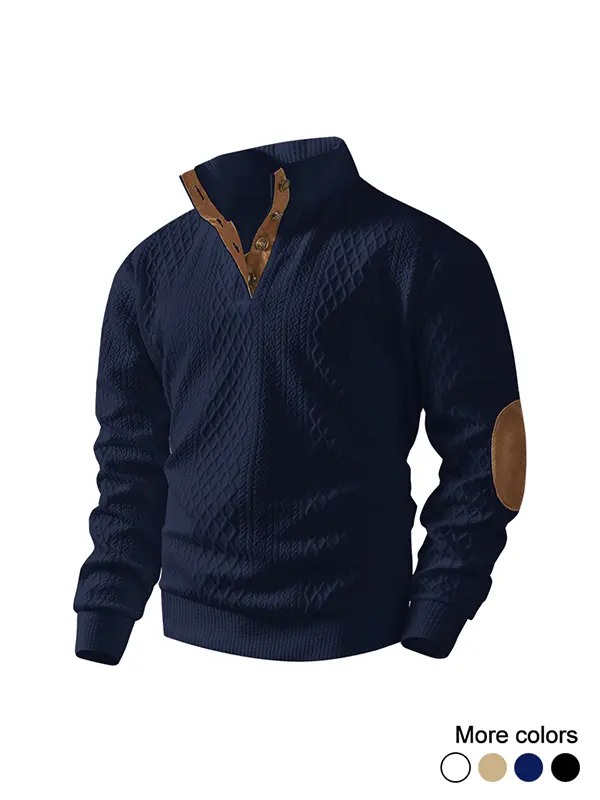 Men's Stand-Collar Knitwear Pullover Sweater - Menswear Regular Fit Casual Top, Skin-Friendly Textured Knit Polyester, Insulated Breathable Cozy Knits for Trips & Casual Errands