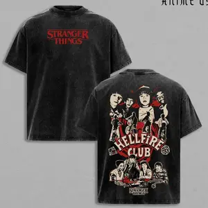 Stranger Things Hellfire Club Shirt | Retro Horror 80s TV Series Tee | Eddie Munson D&D Graphic | Vintage Washed Oversized Streetwear R71