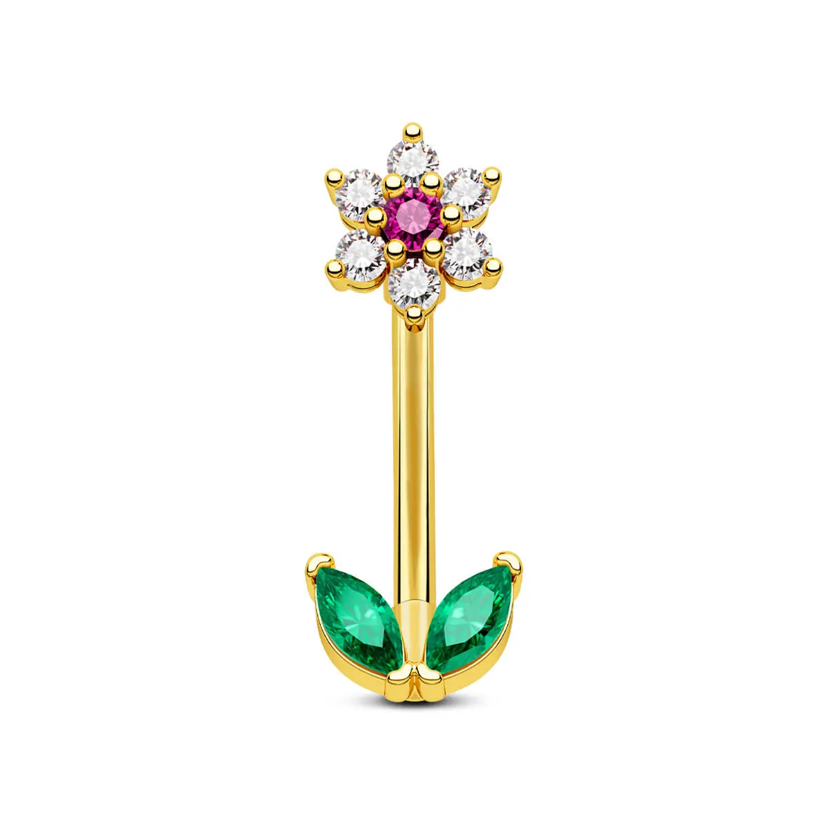 16G CZ Gem Flower Curved Barbell Rook Earring Cartilage Earring
