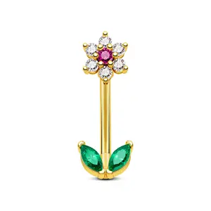 16G CZ Gem Flower Curved Barbell Rook Earring Cartilage Earring