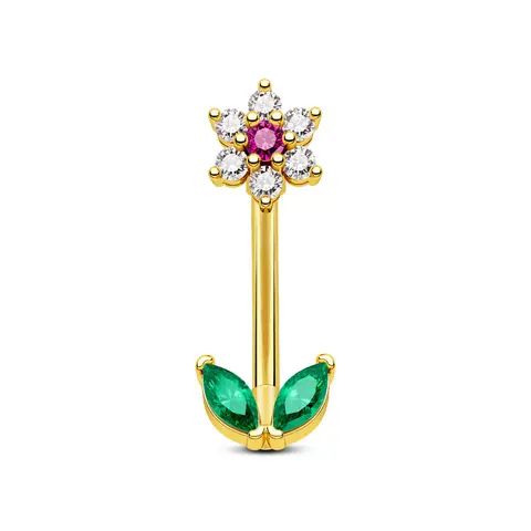 16G CZ Gem Flower Curved Barbell Rook Earring Cartilage Earring