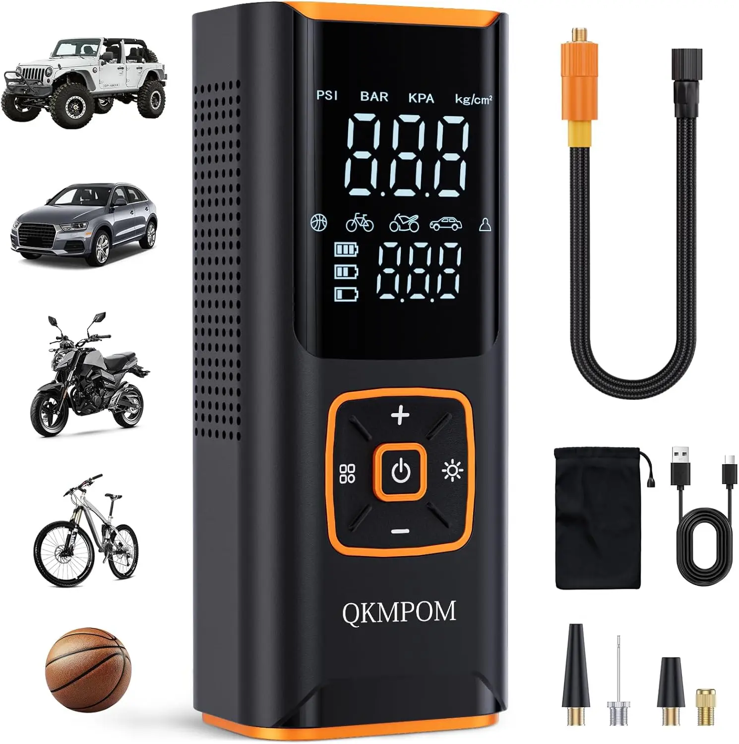 QKMPOM Tire Inflator Portable Air Compressor 6X Faster 180 PSI Cordless with Pressure Gauge for Cars Bikes Balls & More