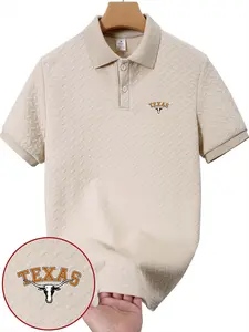Simple Business Men Texas Longhorn Logo Short Sleeve Polo Shirt for Daily Casual Commuting and Work