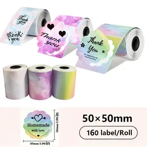 Thermal self-adhesive label printing paper 1.96 "X1.96" (50mmX50mm), DIY logo self-adhesive and waterproof labels, BPA-free and BPS