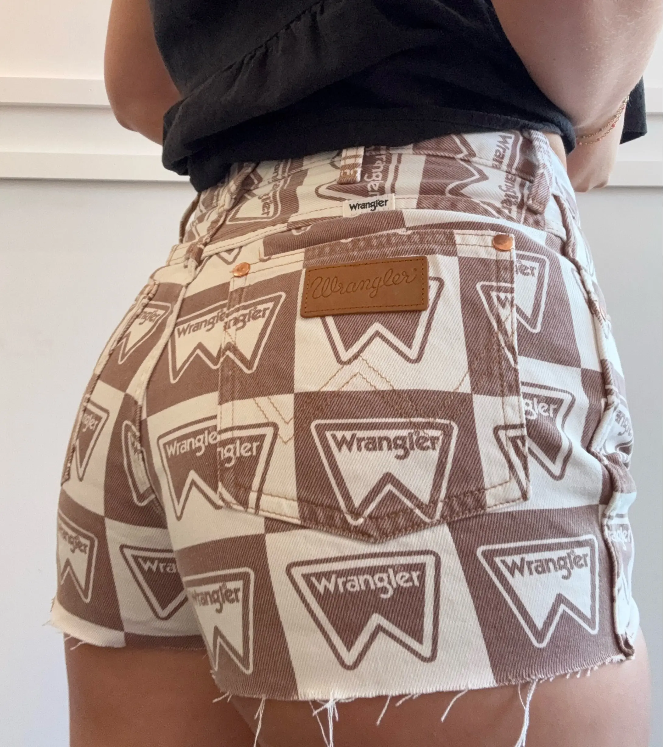 Wrangler Women's Cotton Vintage Patch Shorts - Tan, Festival Bottoms, Women's Clothes