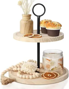 Decorative Wooden Tiered Tray Stand - Beautiful Two Tiered Coffee Table Serving Tray Enhances Your Seasonal Modern Farmhouse Decor - The Perfect Centerpiece for Your ChristmasTable Decorations