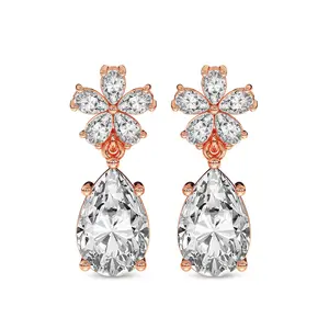 Lab Diamond Fashion Earrings 14Kt Rose Gold 6Ct Iris Bloom Flower Fashion Lab Diamond Dangle Earrings F-G Color, VS Diamond, IGI Certified - Friendly Diamonds