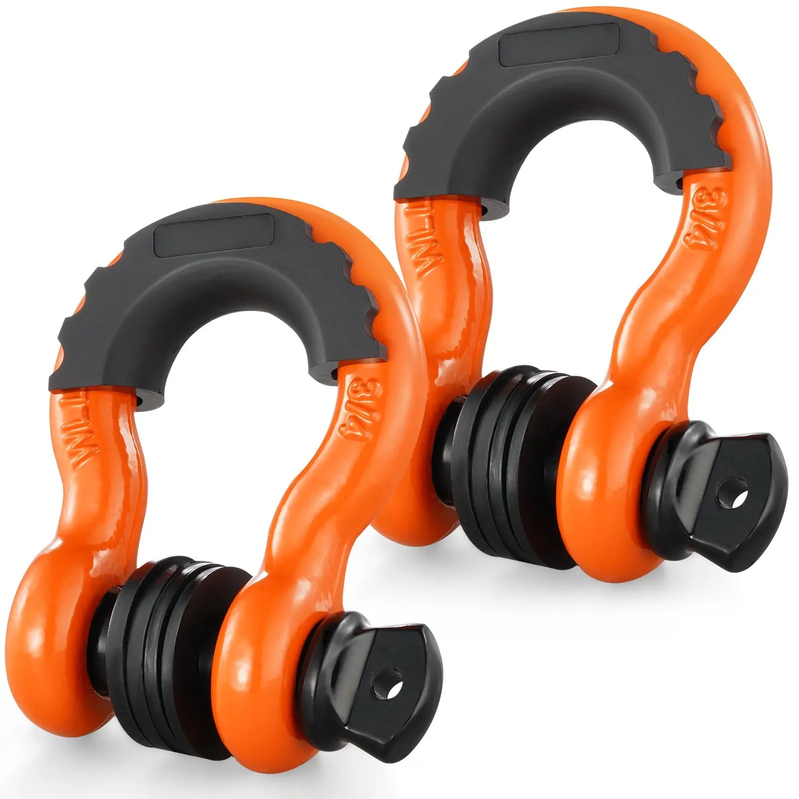 3/4" D-Ring Shackle, 2-Pack Alloy Steel Shackles With 7/8" Screw Pin, 62,832 Lbs (28.5 Tons) Break Strength, Isolators & Washers Included, Heavy-Duty Off-Road Vehicle Recovery Shackle For Jeep, Truck, SUV, Orange