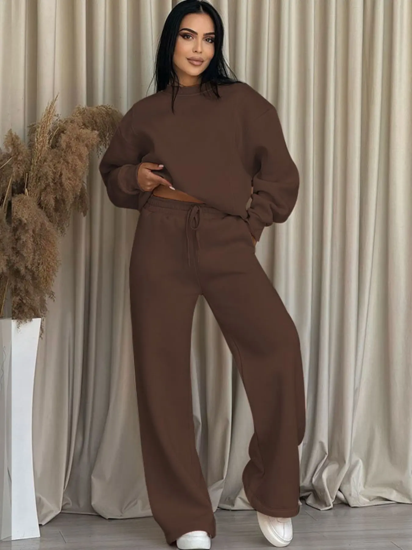 Women's Fleece-Lined Loose Fit Two-Piece Set, Comfortable Casual Wear for Daily & Sports Use, Soft and Cozy Ladies Outfit