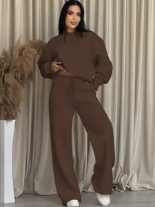 Women's Fleece-Lined Loose Fit Two-Piece Set, Comfortable Casual Wear for Daily & Sports Use, Soft and Cozy Ladies