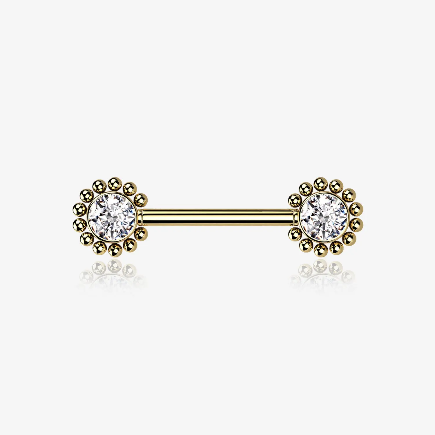 A Pair of Golden Bali Bead Karma Circle Sparkle Threadless Nipple Barbell