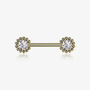A Pair of Golden Bali Bead Karma Circle Sparkle Threadless Nipple Barbell