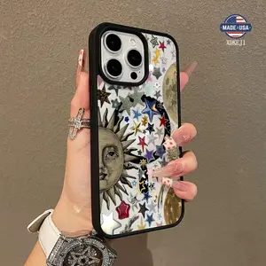 Retro Sun Stars Pattern Premium Magnetic Phone Cases for iPhone 16 15 14 Pro Max 13 12 11 Plus Smartphone Shockproof Protection Acrylic Cover Cellphone Protective magsafe magnetic case Aesthetic Resistance Casing Protector