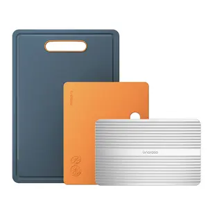 Linoroso 3-Piece Kitchen Cutting Board Set with Defrosting Tray, Non-slip Kitchen Chopping Board, Kitchen Cutting Board, Kitchen Accessories, Household Kitchen Gadgets Dishwasher Safe Non-Slip TPR Rubber Feet Deep Juice Groove for Meal Prep Gift