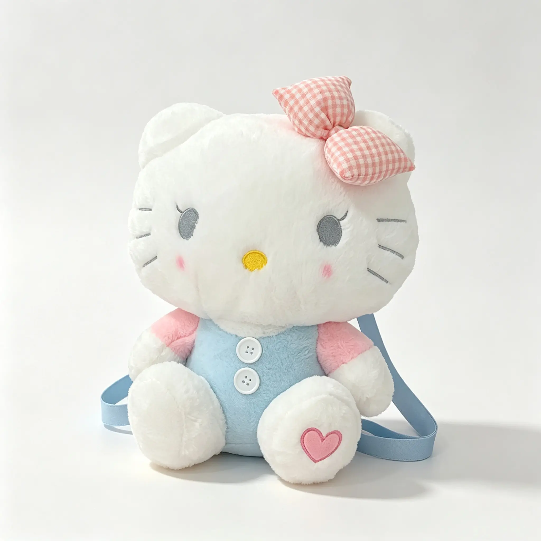 Sanrio Hello Kitty Cute Soft Plush Doll Backpack, Adjustable Straps Stuffed Animal Bag for Kids, School & Travel Use (Blue And Pink)