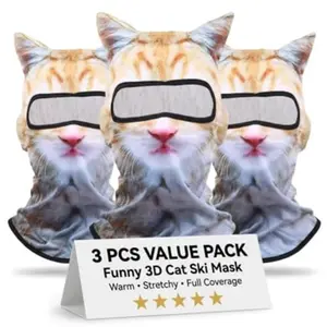 3 Packs Cat Ski Mask Shiesty Sheisty Balaclava Full Face with Ears 3D Cute Funny Animal for Women Men Outdoor