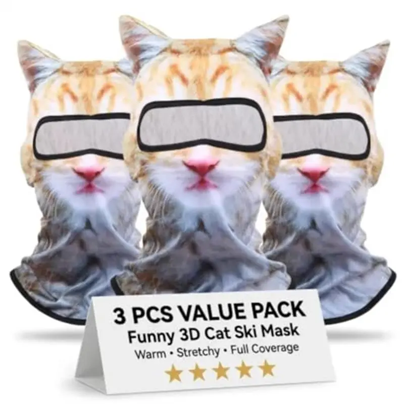3 Packs Cat Ski Mask Shiesty Sheisty Balaclava Full Face with Ears 3D Cute Funny Animal for Women Men Outdoor