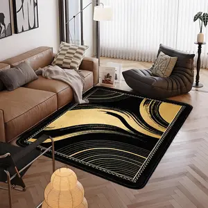 1pc Black-Gold Abstract-Render Faux-Cashmere ACCENT RUG, living/kitchen flex lay, fold-flat store, art-lover style pick, machine-wash refresh multi-scene, Home Decor Rug