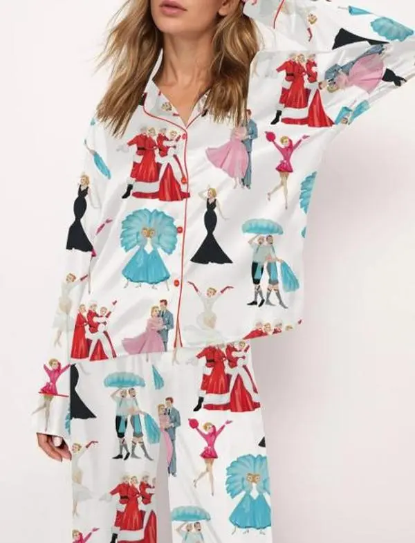 White Christmas Satin Pajama Set For Women