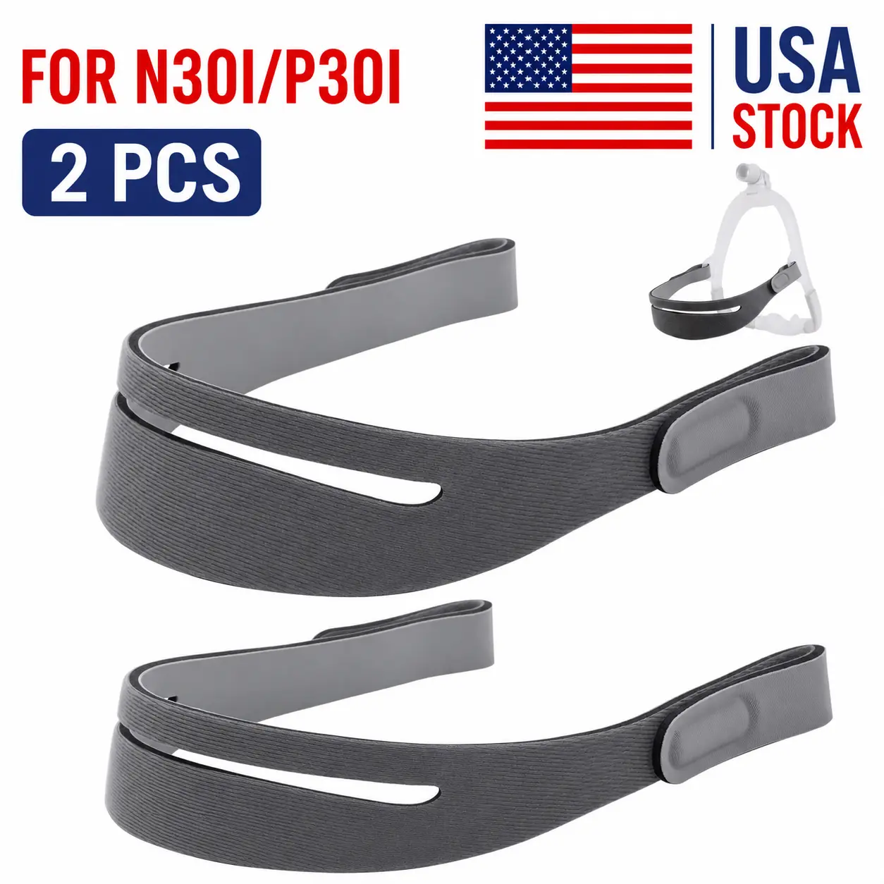 Replacement N30i/P30i Headgear - Compatible with AirFit N30i & P30i Nasal Pillow Masks, Adjustable Ultra-Soft Headgear with Enhanced Hook and Loop Tape for CPAP Machine (2 Pack)