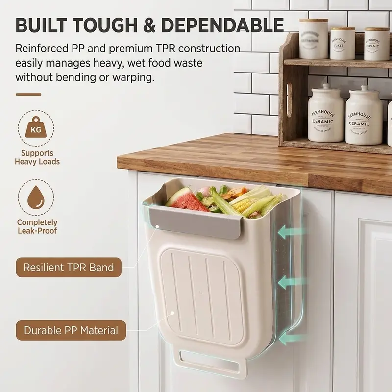 Hanging Kitchen Trash Can for Cabinet Door, Space-Saving Waste Bin for Food Scraps, Bathroom, Office and Small Spaces
