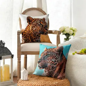 Leopard cool Cushion Cover Summer Linen Pillow Case Breathable Eco-Friendly Natural Fabric Cushion Cover, Double-Sided Print Decorative Pillow Cover with Invisible Zipper, Durable Sofa Couch Pillowcase for Living Room Home Decor