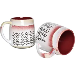 Large Ceramic Coffee Mug Set of 2, 16 Oz, Red Big Stoneware  Cup for Office and , Dishwasher and Microwave Safe ( Red, 2)