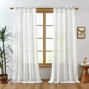 Deconovo Sheer Curtains Wool Texture Small Grid Design Rod Pocket Panels for Home Decor