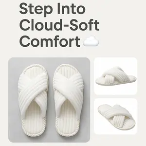 JIASUQI Women’s Memory Foam Fuzzy Slippers – Open Toe, Cross Band, Cozy Indoor/Outdoor House Shoes