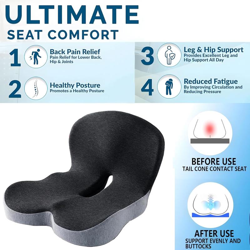 Non-Slip Memory Foam Seat Skin-Friendly Extended Zipper Easy Remove Wash Back Support Cushion Home & Outdoor & Car & Office,Sciatica Relief for Long Drives