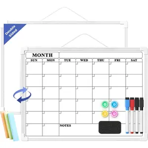 Monthly Whiteboard Calendar for Wall, Small 16" x 12" Dry Erase Board with Plastic Frame,  Dry Erase Calendar with 3 Mini Sticky Notes for Kitchen Planner, Memo,  and Office