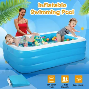 Inflatable Pool for Kids & Adults Large 120x72x24in Family Rectangular Backyard Toddler Outdoor Indoor Garden Lawn Swimming Pool Safe PVC Material 3 Air Chambers Easy Drainage